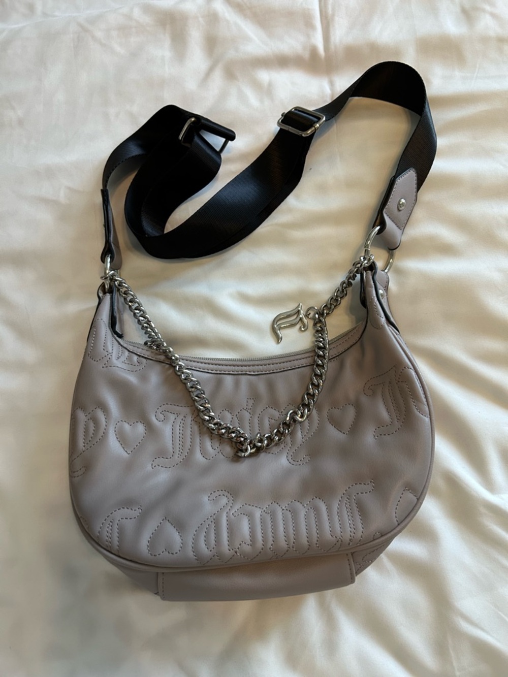 Juicy Couture Gray Leather Hobo with Chain and Wide Strap
